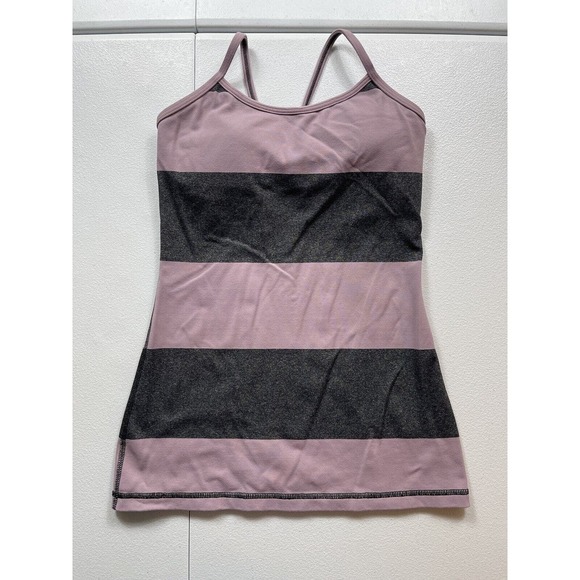 lululemon athletica Tops - LULULEMON Power Y Tank Top Women’s 4 Pink Shelf Bra Striped Yoga Active Athletic